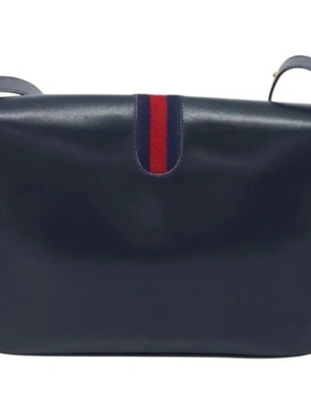 GUCCI Sherry Line Shoulder Bag Leather Navy Gold Auth BAZ198A